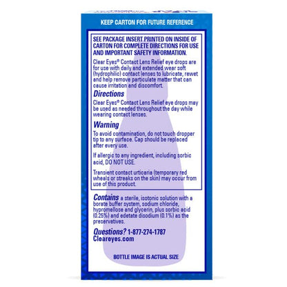 Clear Eyes Contact Lens Relief Soothing Eye Drops 0.50 oz – Pack of 4
