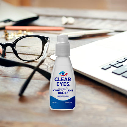 Clear Eyes Contact Lens Relief Eye Drops - Rewet Lenses & Dry Eye Comfort (0.5 fl oz, Pack of 3)