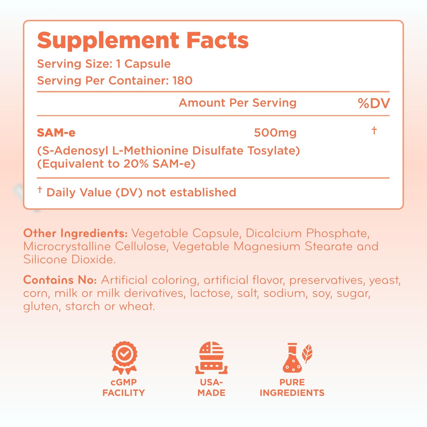 Clear Formulas SAM-e 500mg - High Strength Bioactive SAM-e for Liver & Mood Support