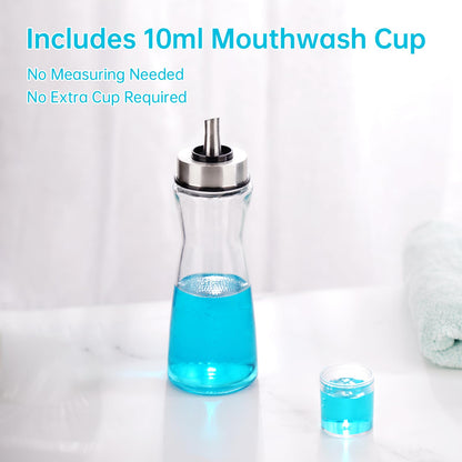 NiHome 2-Pack 10oz Leakproof Glass Mouthwash Dispensers – Easy Pour, Built-in Cup & Dust Cover