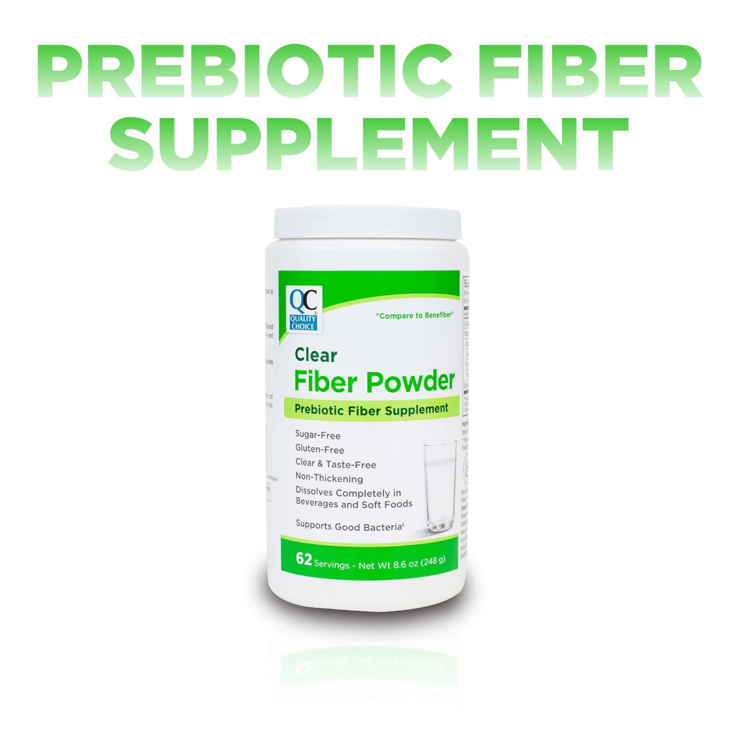 Quality Choice Clear Prebiotic Fiber Powder – Tasteless, Non-Thickening for Digestive Health (62 Servings, 8.6 oz) – Adults & Kids 6+