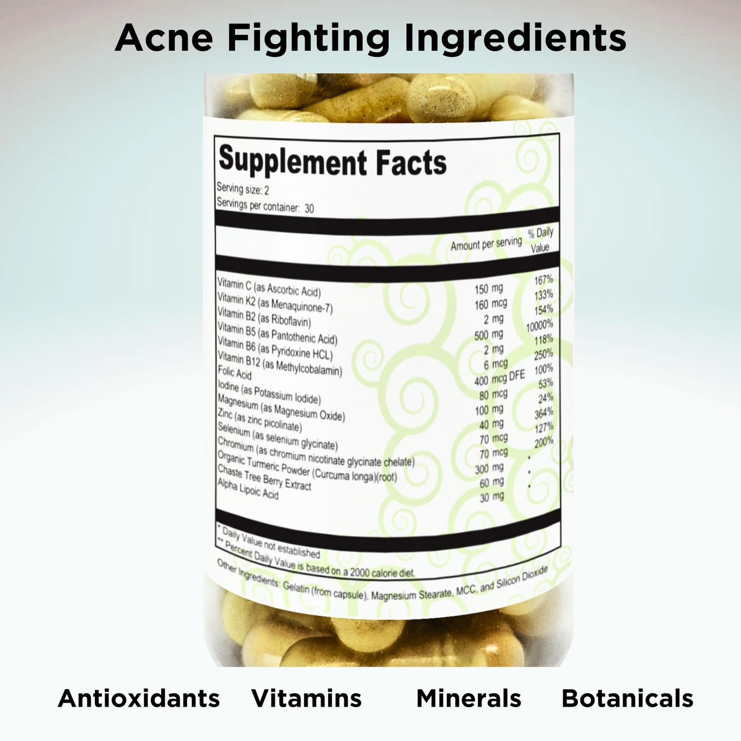 Clear Skin Acne Vitamins Capsules | Complexion Supplements 60 Count