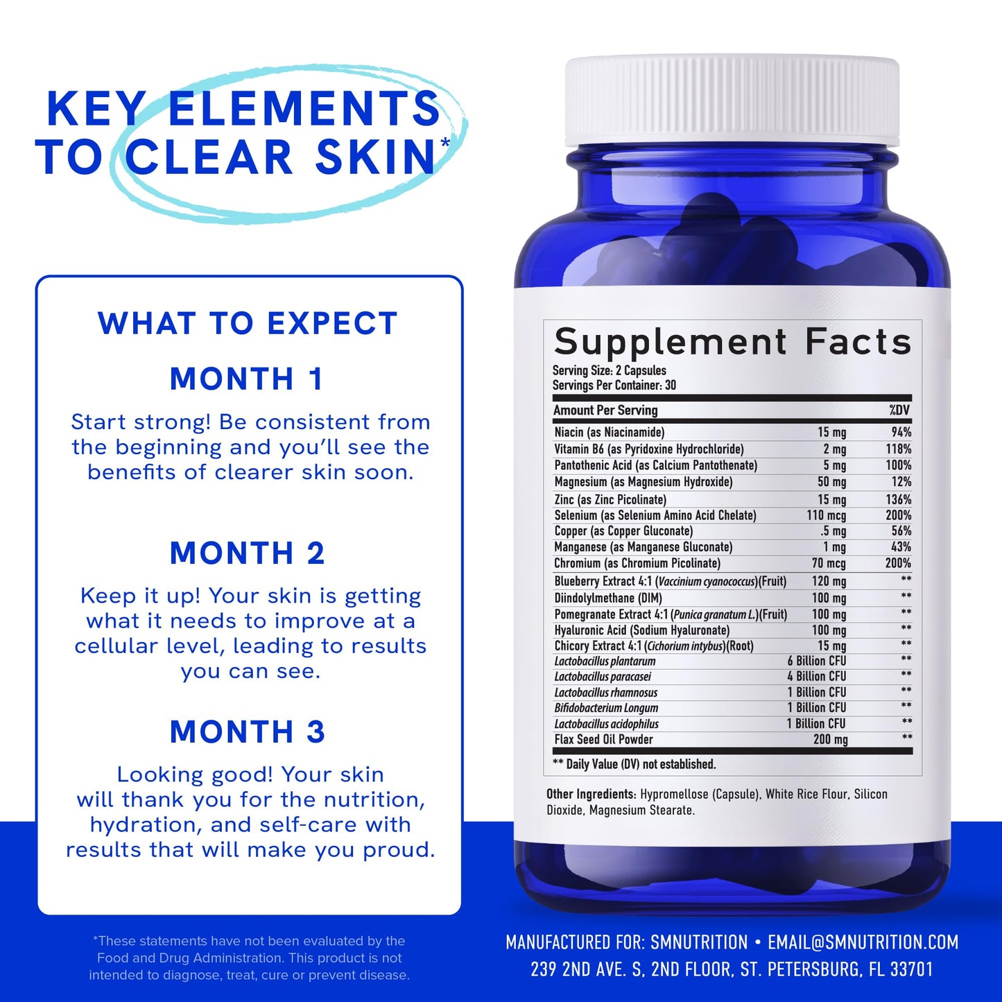 Clear Skin Supplement with Zinc, DIM & Probiotics | 60 Count