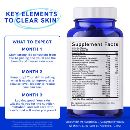 Clear Skin Supplement with Zinc, DIM & Probiotics | 60 Count