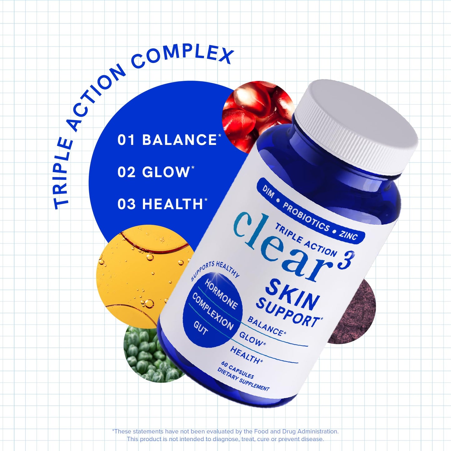 Clear Skin Supplement with Zinc, DIM & Probiotics | 60 Count