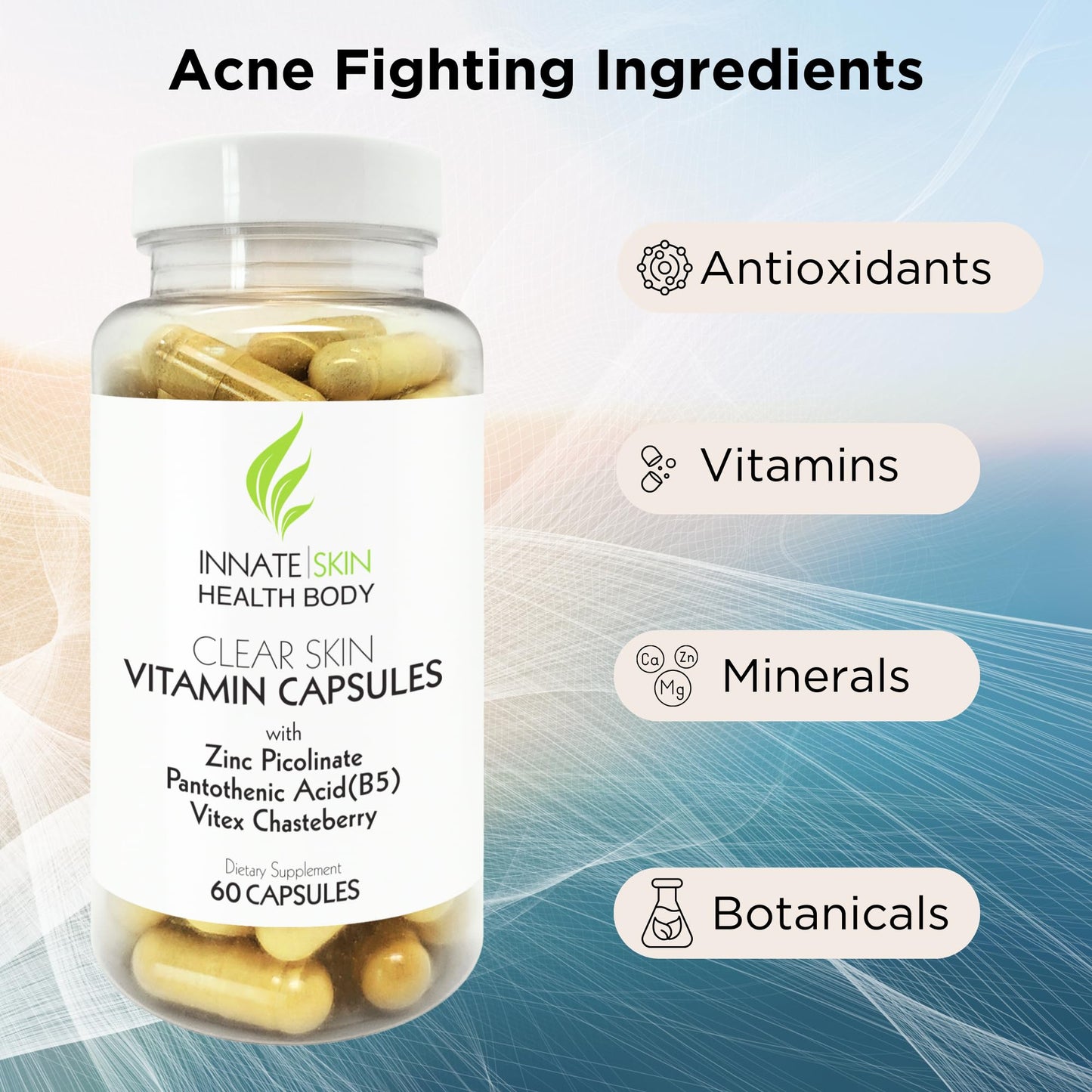 Clear Skin Acne Vitamins Capsules | Complexion Supplements 60 Count (Pack of 2)