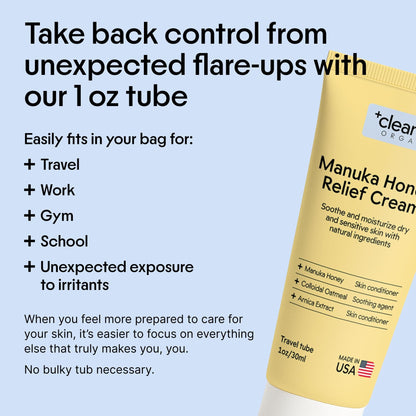 Clearbody Organics Manuka Honey Cream for Eczema & Dry Skin - Colloidal Oatmeal & Aloe - No Greasy Residue - 1 oz