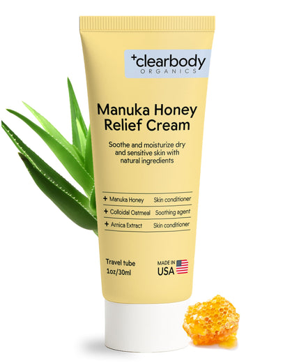 Clearbody Organics Manuka Honey Cream for Eczema & Dry Skin - Colloidal Oatmeal & Aloe - No Greasy Residue - 1 oz