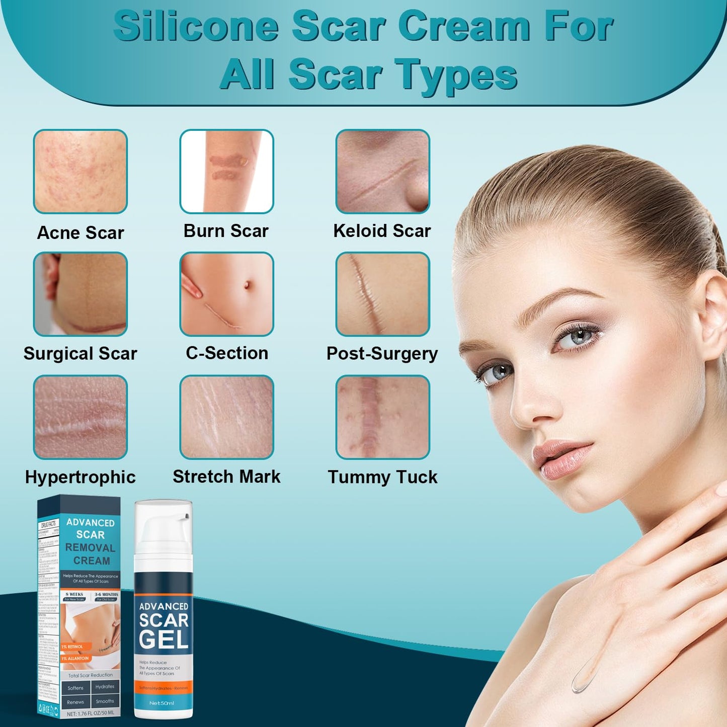 ClearPiny Scar Cream – Advanced Silicone Scar Gel for Old & New Scars (1.76 oz)