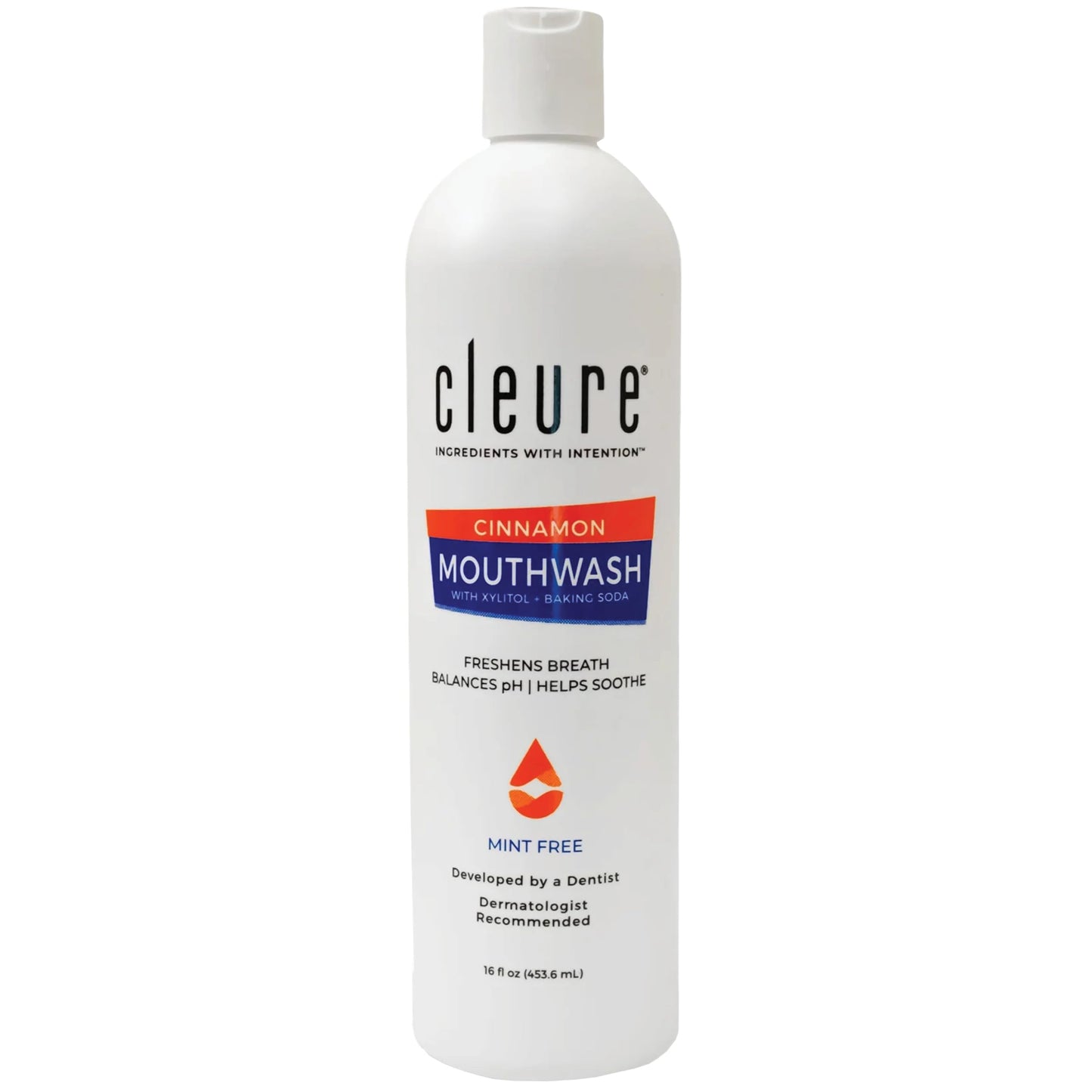 Cleure Alcohol Free Mouthwash with Xylitol & Baking Soda - Cinnamon (16 oz) | Fluoride Free Mouthwash for Adults & Kids