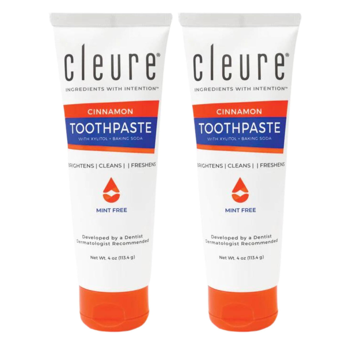 Cleure Cinnamon No Fluoride Toothpaste – SLS Free, Mint Free, Xylitol (4oz, Pack of 2)