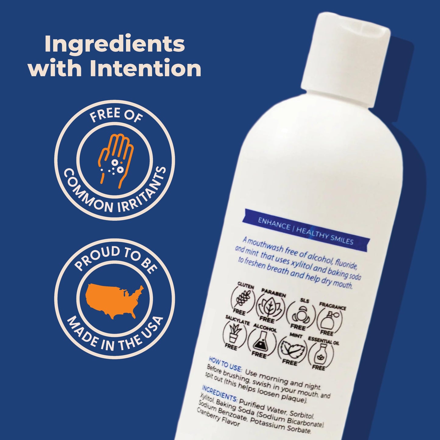 Cleure Alcohol Free Mouthwash with Xylitol & Baking Soda - Cinnamon (16 oz) | Fluoride Free Mouthwash for Adults & Kids