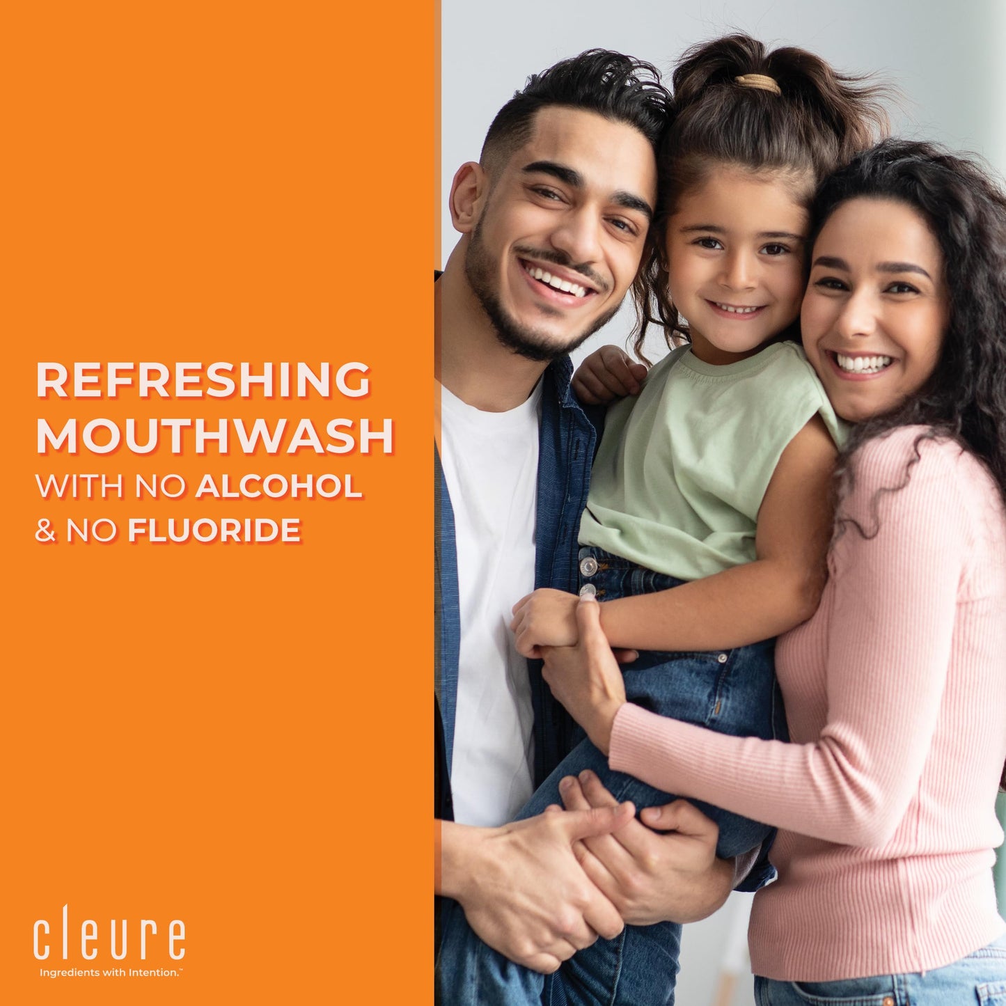 Cleure Alcohol Free Mouthwash with Xylitol & Baking Soda - Cinnamon (16 oz) | Fluoride Free Mouthwash for Adults & Kids