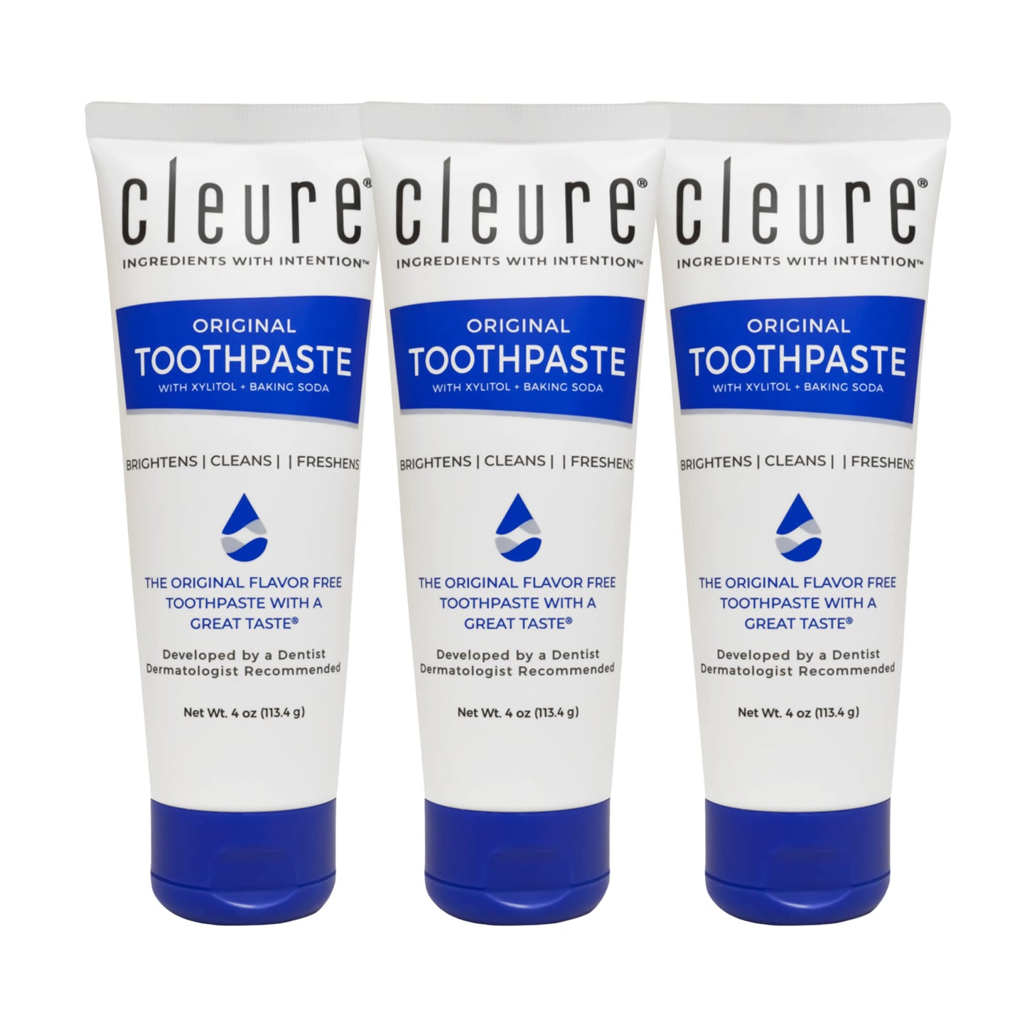 Cleure Original No Fluoride Toothpaste - SLS Free, Mint Free, Flavor Free (4oz, Pack of 3)
