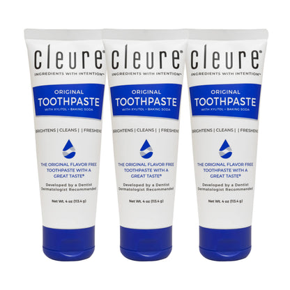 Cleure Original No Fluoride Toothpaste - SLS Free, Mint Free, Flavor Free (4oz, Pack of 3)