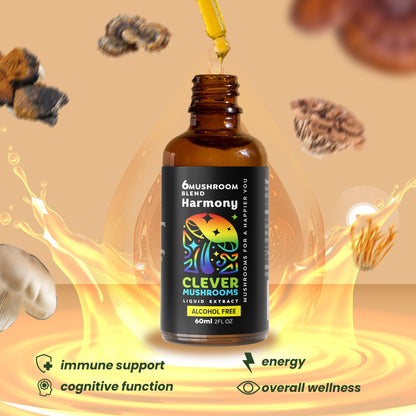 CLEVER MUSHROOMS 6 Blend Liquid Extract – Alcohol-Free, Immune Support & Cognitive Health