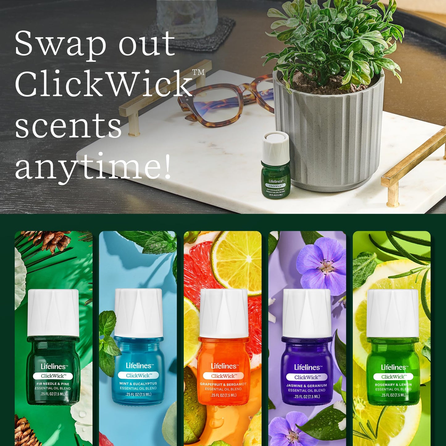 ClickWick Essential Oil Blends for Lifelines Diffusers — 4-Pack Discovery Set