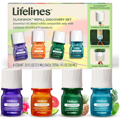 ClickWick Essential Oil Blends for Lifelines Diffusers — 4-Pack Discovery Set