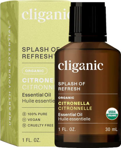 Cliganic Organic Citronella Essential Oil – 100% Pure & Natural for Aromatherapy Diffuser | Non-GMO Verified (Packaging May Vary)