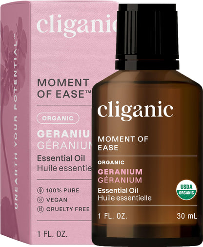 Cliganic Organic Geranium Essential Oil – 100% Pure & Non-GMO | Aromatherapy
