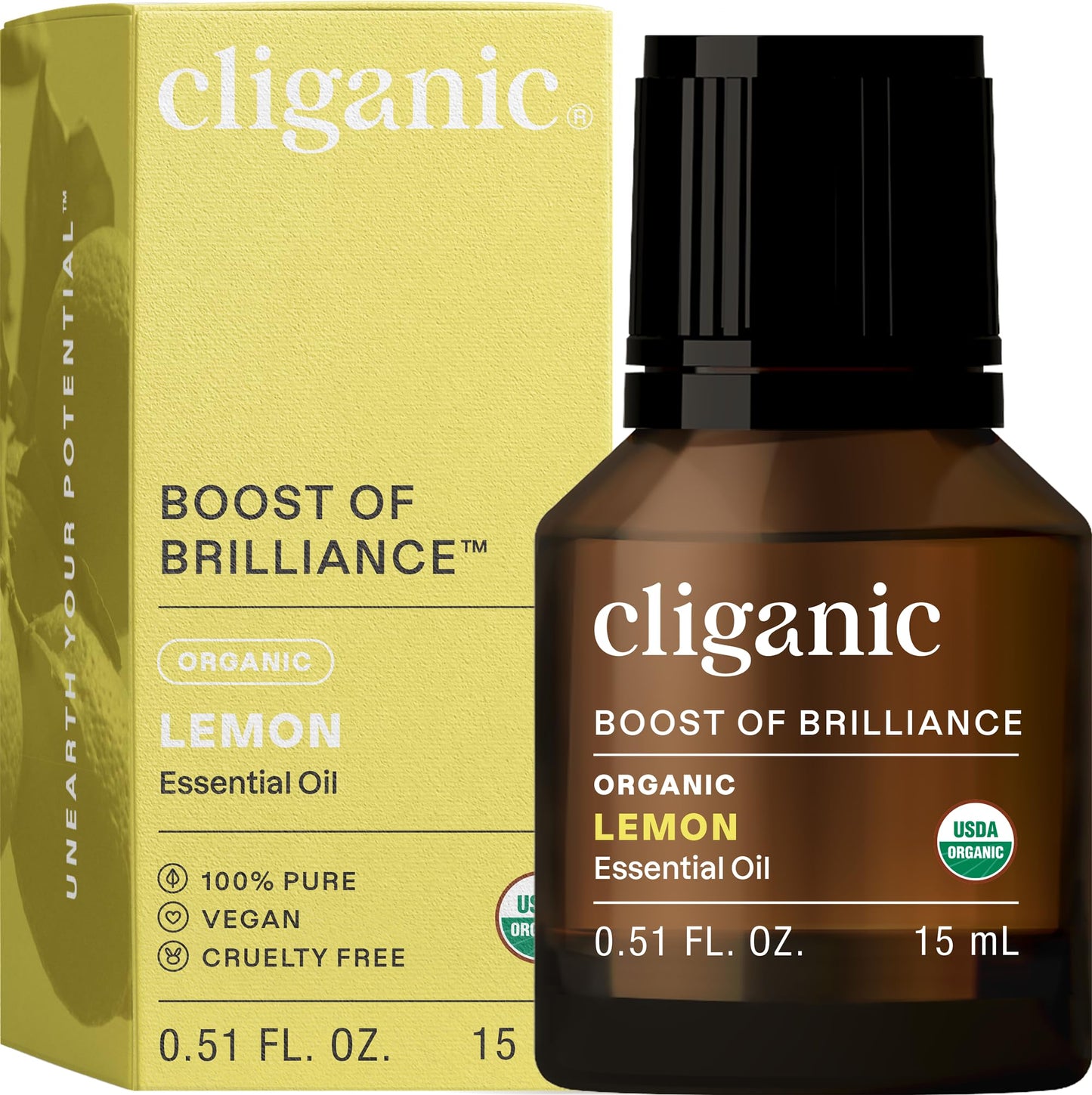 Cliganic Organic Lemon Essential Oil – 0.51 oz | Pure, Natural Aromatherapy