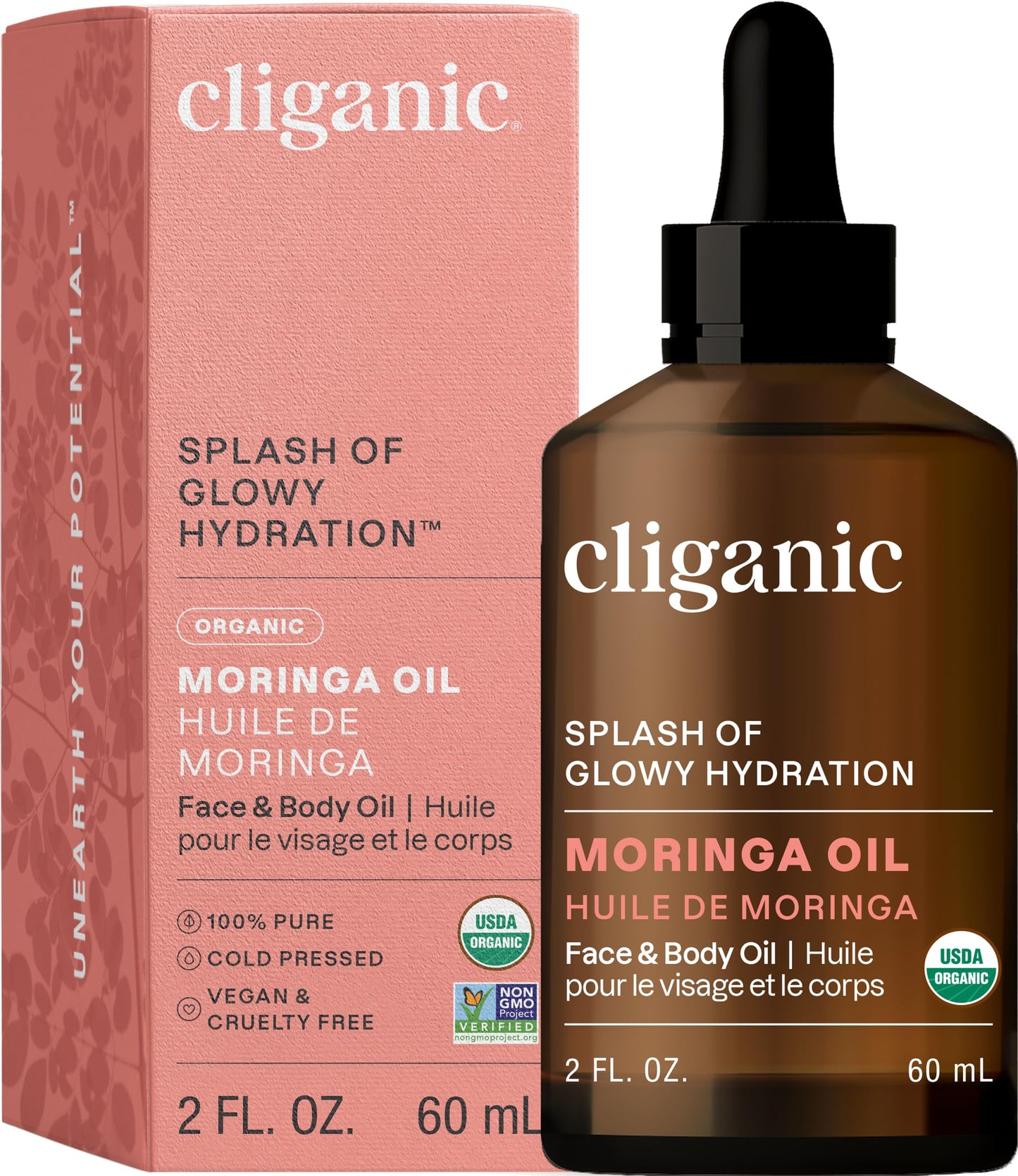 Cliganic Organic Moringa Oil (2oz) – 100% Pure, Cold-Pressed for Face & Hair