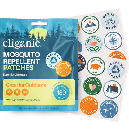 Cliganic Mosquito Repellent Stickers (180 Pack) — DEET-Free, Essential Oil Patches for Camping & Outdoors