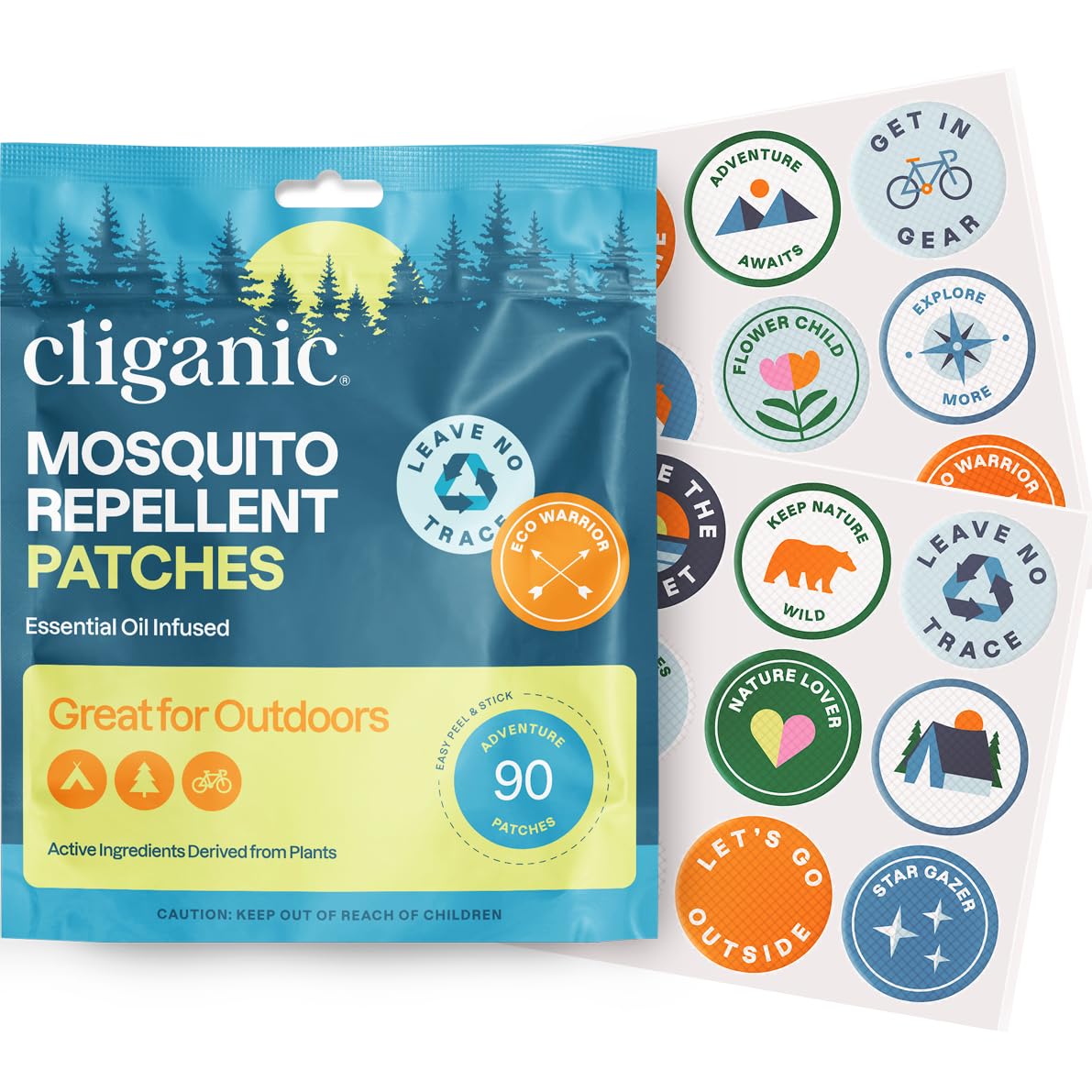 Cliganic Mosquito Repellent Stickers (90 Pack) – DEET-Free, Essential Oil Patches for Camping
