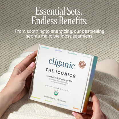 Cliganic Organic Aromatherapy Essential Oils Gift Set (Top 8 Iconics) – 100% Pure