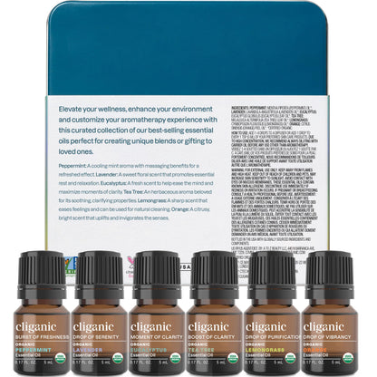 Cliganic Organic Aromatherapy Essential Oils Set (Top 6) – The Essentials, 100% Pure & Natural