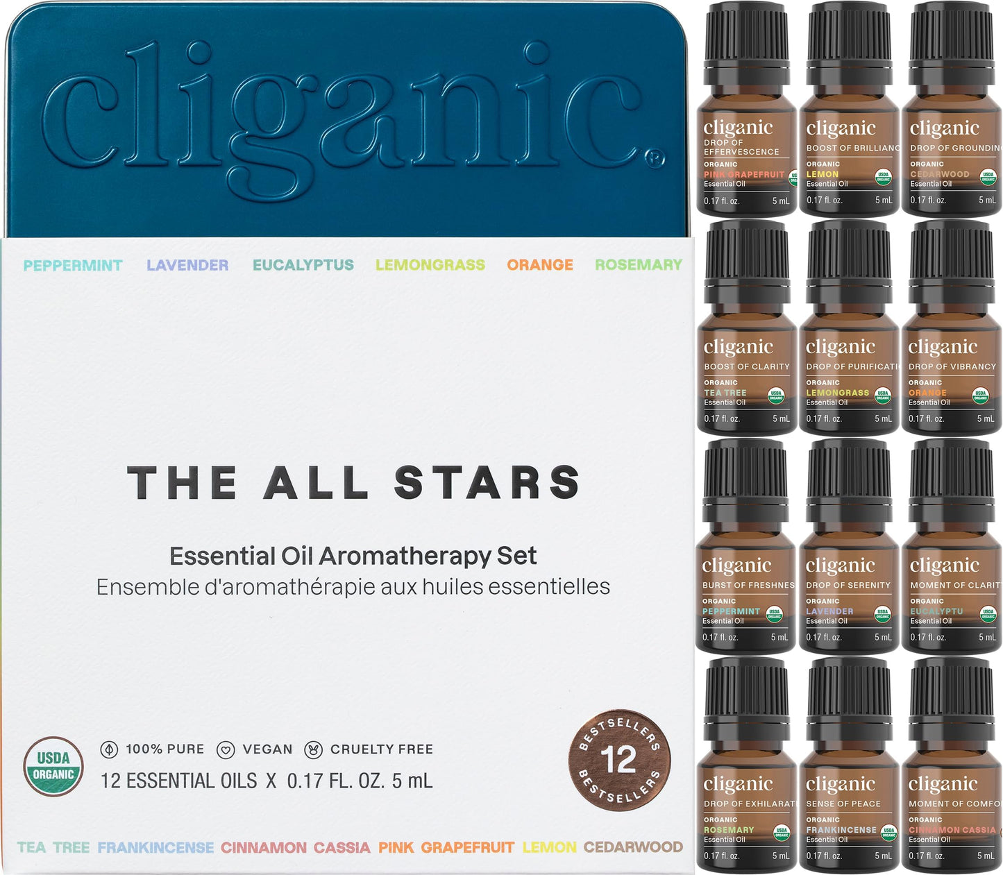 Cliganic Organic Aromatherapy Top 12 Essential Oils Set - 100% Pure