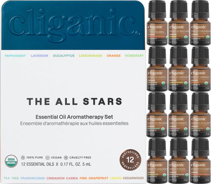 Cliganic Organic Aromatherapy Top 12 Essential Oils Set - 100% Pure