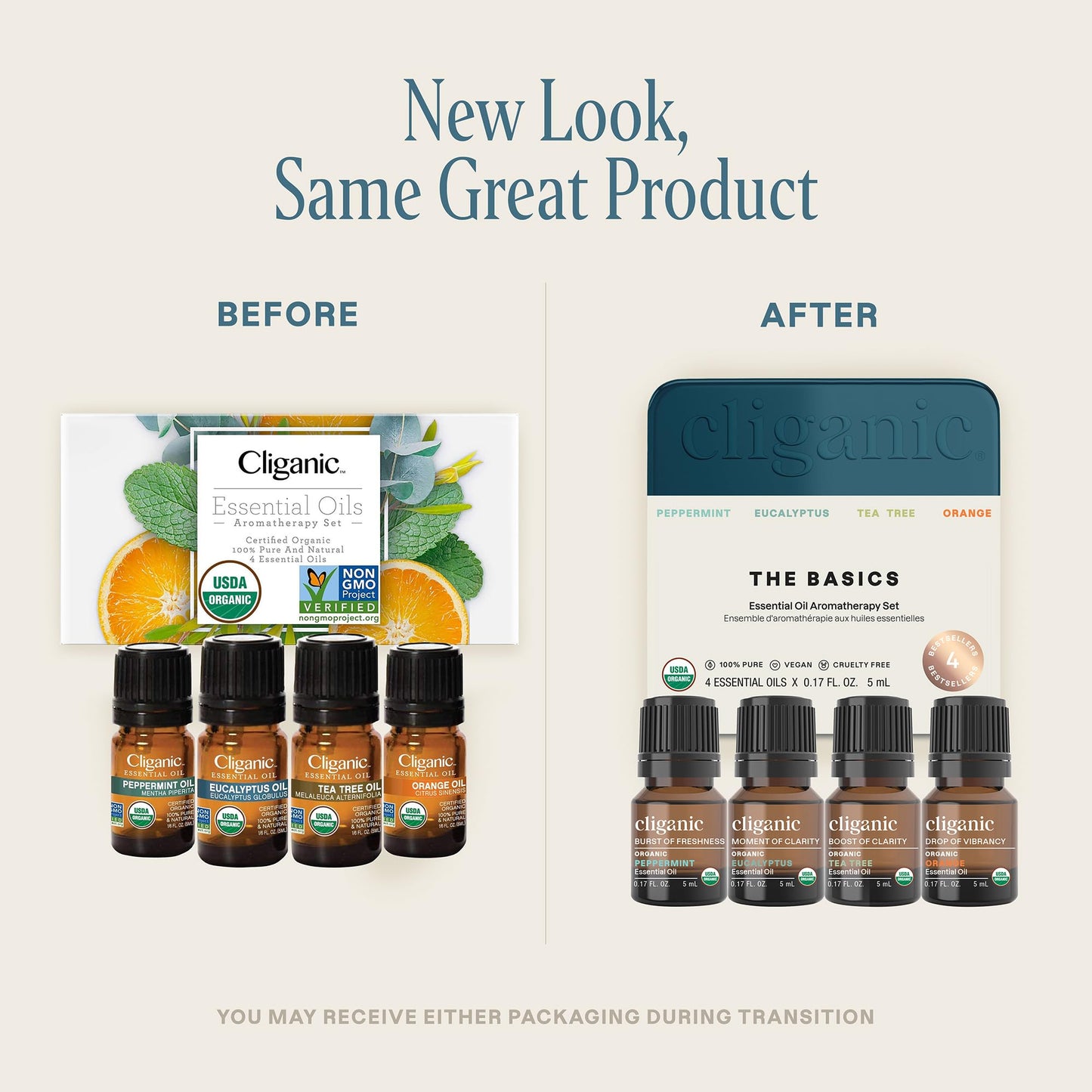 Cliganic Organic Essential Oils Gift Set (Top 4 - The Basics) | 100% Pure Natural Aromatherapy - Peppermint, Eucalyptus, Tea Tree & Orange