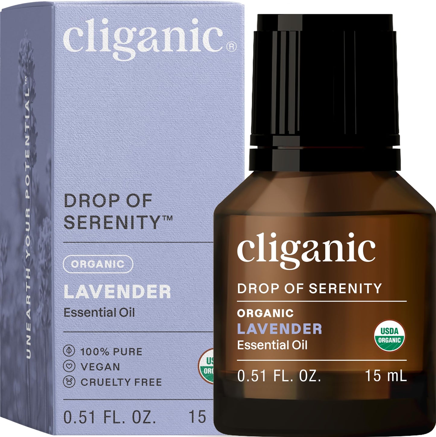 Cliganic Organic Lavender Essential Oil 0.5oz – 100% Pure, Non-GMO Verified