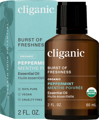 Cliganic Organic Peppermint Essential Oil – 100% Pure, USDA Organic, Non-GMO (Packaging May Vary)