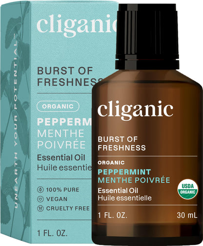 Cliganic Organic Peppermint Essential Oil 1oz – 100% Pure & Non-GMO
