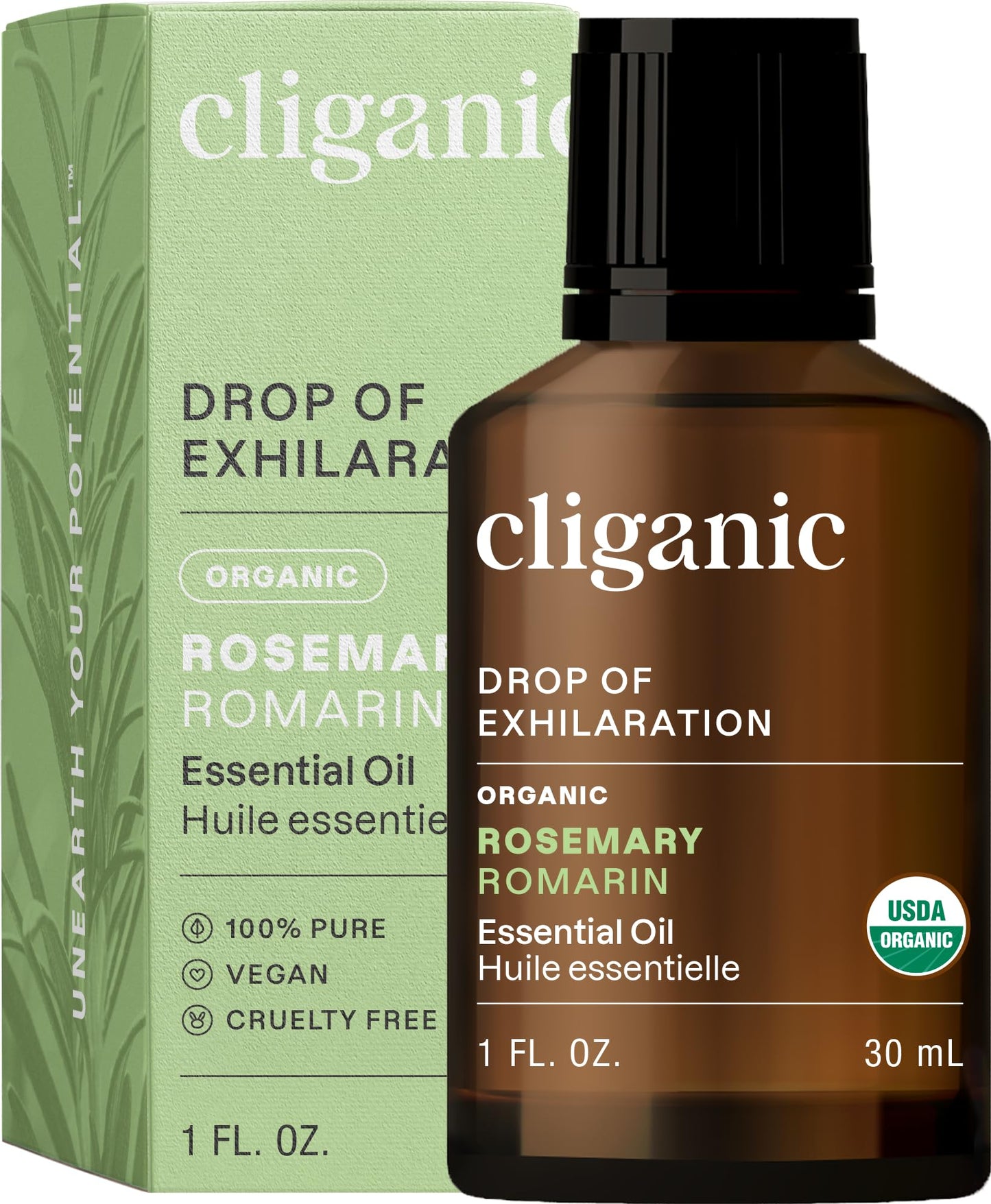 Cliganic Organic Rosemary Essential Oil 1oz – 100% Pure, Undiluted, USDA Organic, Non-GMO