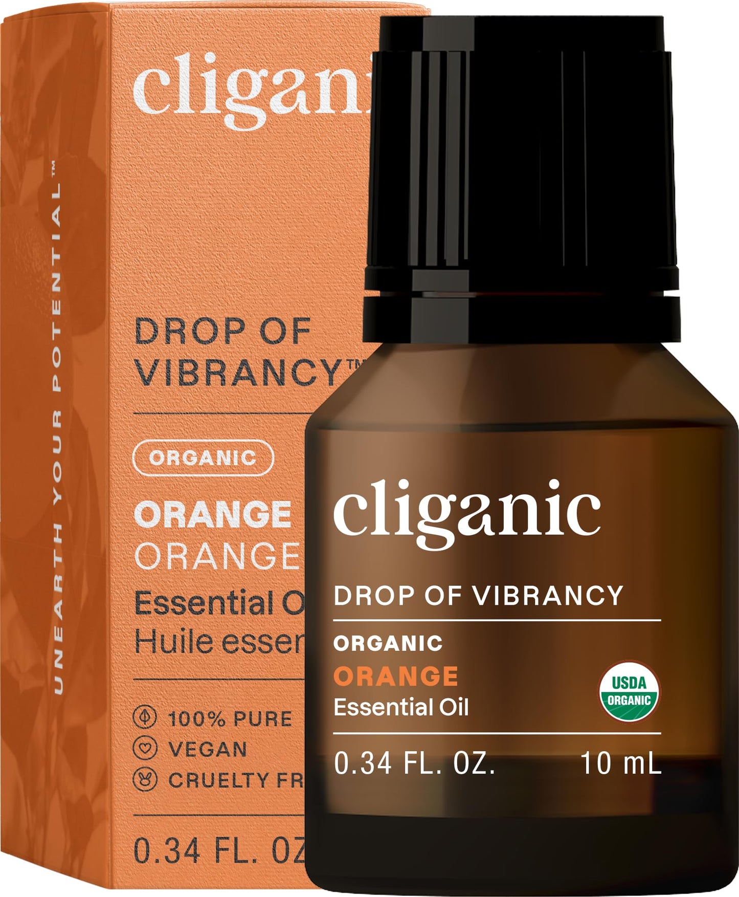 Cliganic Organic Sweet Orange Essential Oil 10ml | 100% Pure, USDA Organic, Non-GMO Verified