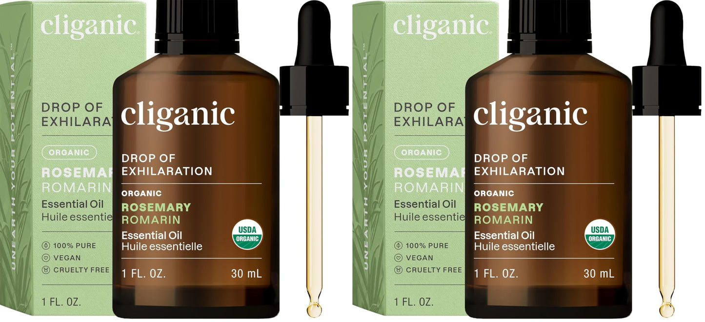 Cliganic Organic Rosemary Essential Oil for Hair, Skin, Aromatherapy - 100% Pure Natural Undiluted | Non-GMO Verified (Pack of 2)