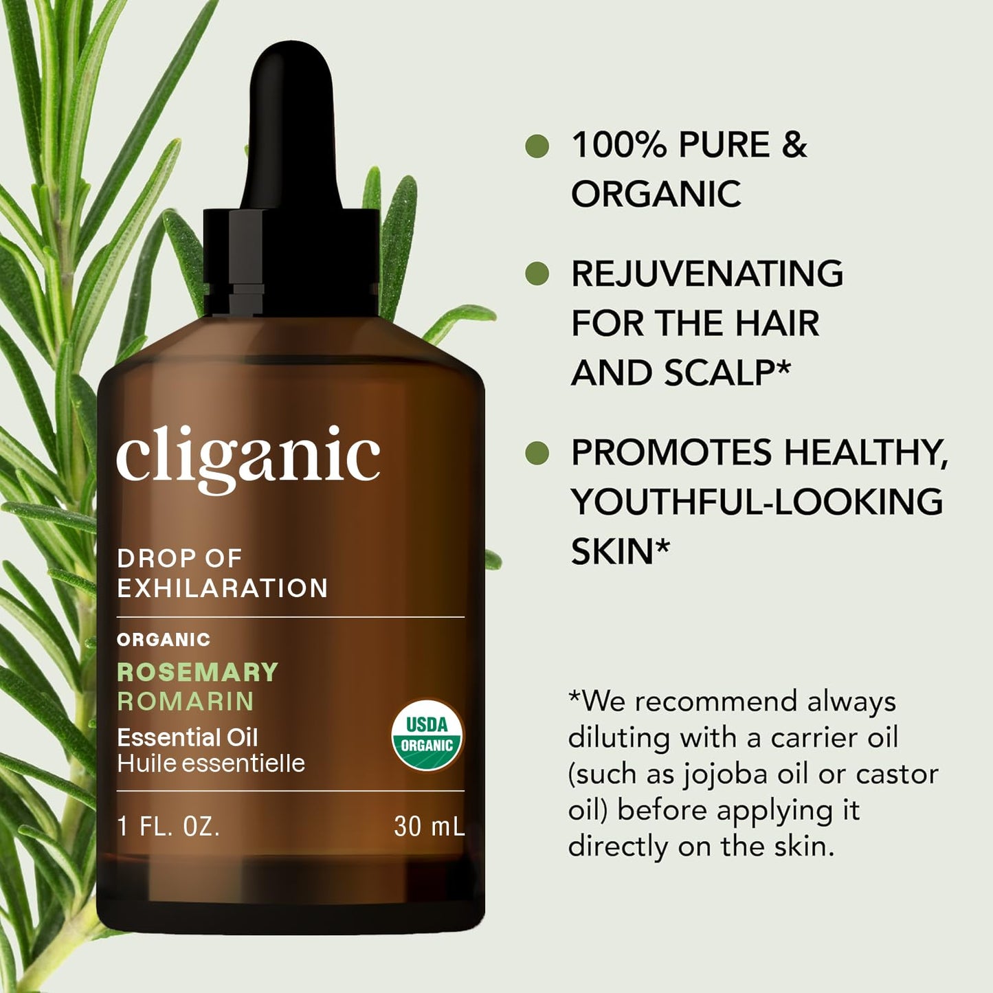 Cliganic Organic Rosemary Essential Oil for Hair, Skin, Aromatherapy - 100% Pure Natural Undiluted | Non-GMO Verified (Pack of 2)
