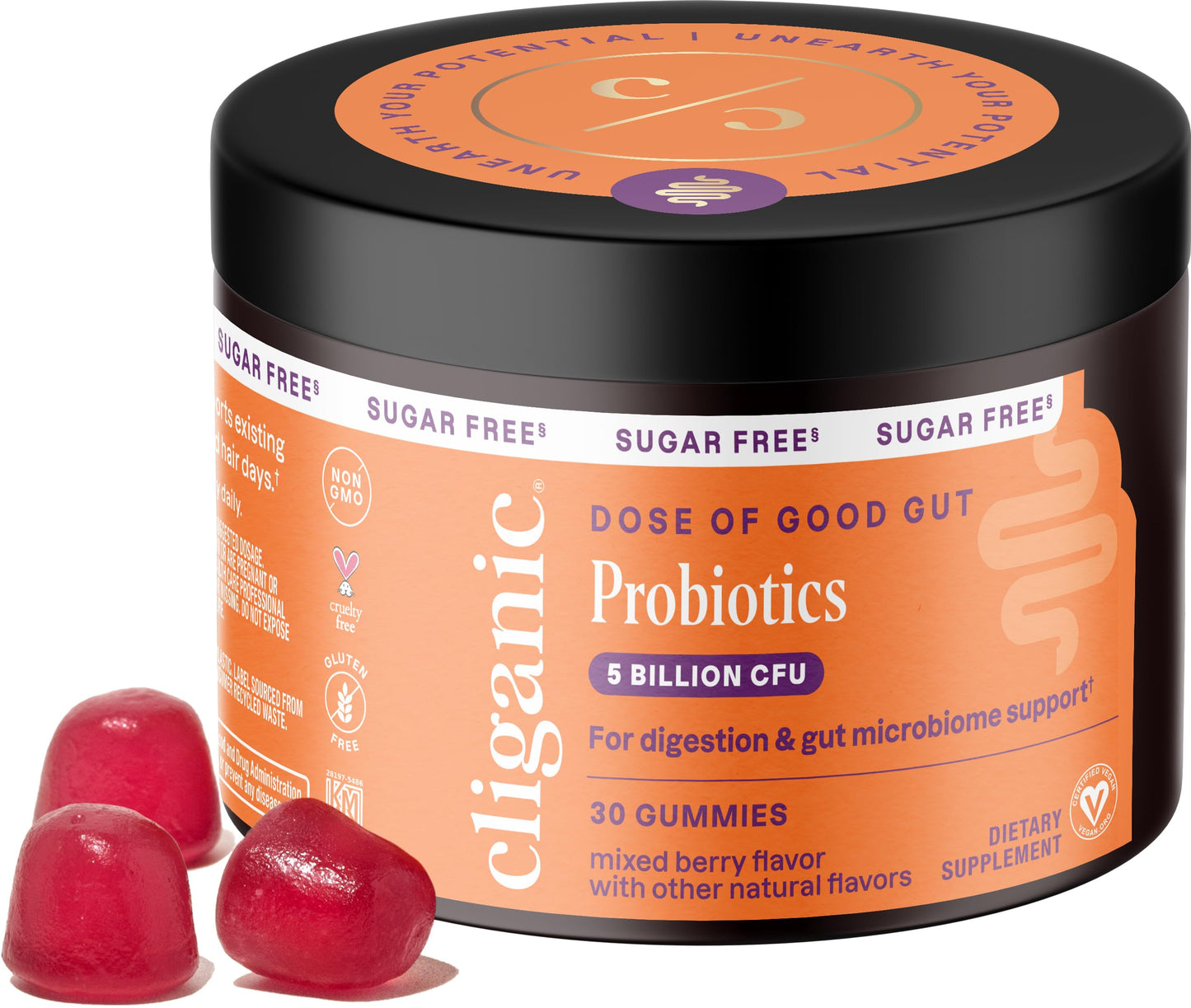Cliganic Sugar-Free Probiotics Gummies – 5B CFU, Berry Flavor | Vegan