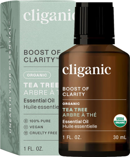 Cliganic Organic Tea Tree Essential Oil – 100% Pure & Natural, for Aromatherapy | Non-GMO Verified (Packaging May Vary)