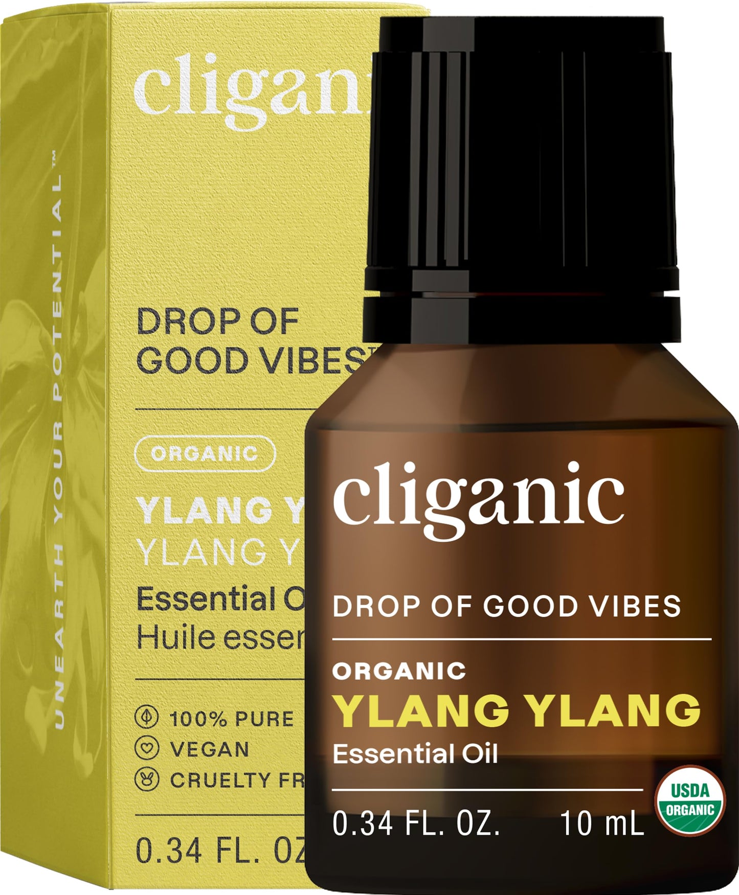 Cliganic Organic Ylang Ylang Essential Oil – 0.33oz | 100% Pure, USDA Organic, Non-GMO