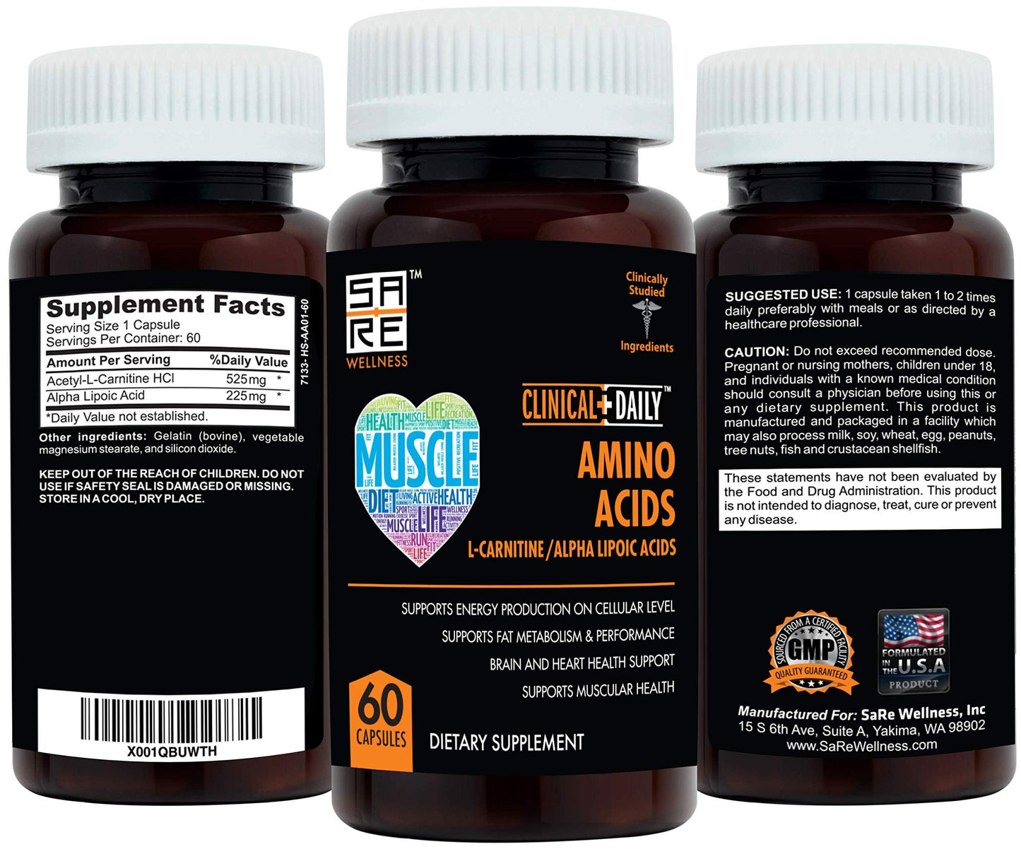 CLINICAL DAILY Acetyl L-Carnitine & Alpha Lipoic Acid Complex - ALCAR ALA - 60 Capsules
