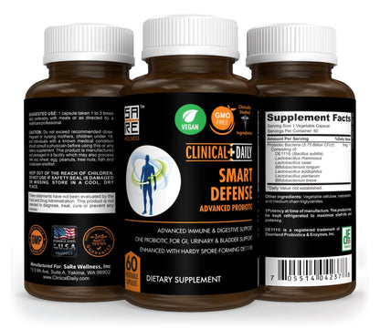 Clinical Daily Smart Defense Mega Spore Probiotic – Bacillus Subtilis & Lactobacillus plantarum | 60 Vegan Capsules