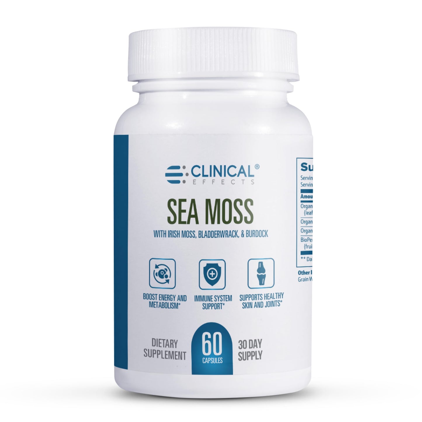Clinical Effects Sea Moss Capsules – Organic Irish Sea Moss with Bladderwrack & Burdock Root (Bioperine) – Thyroid, Heart Health, Weight Management, Energy – 60ct USA