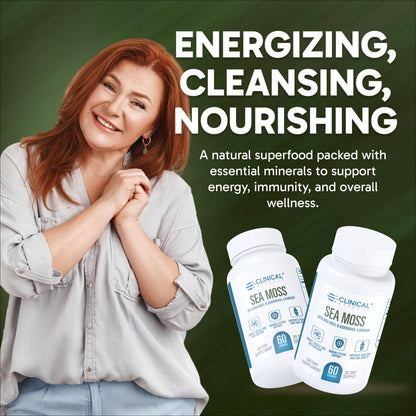 Clinical Effects Sea Moss Capsules – Organic Irish Sea Moss with Bladderwrack & Burdock Root (Bioperine) – Thyroid, Heart Health, Weight Management, Energy – 60ct USA