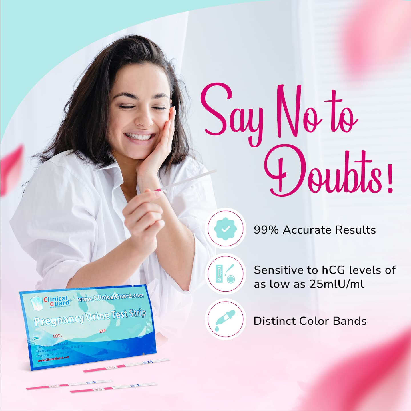 Clinical Guard 25 Pregnancy Tests - Early Detection Strips, 5-Min Results, HCG Kit for Women