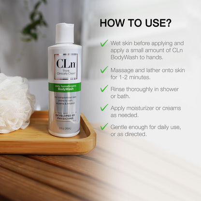 CLn BodyWash – Non-Drying, Fragrance-Free Cleanser for Compromised Skin (8 fl oz) | Eczema & HS Friendly