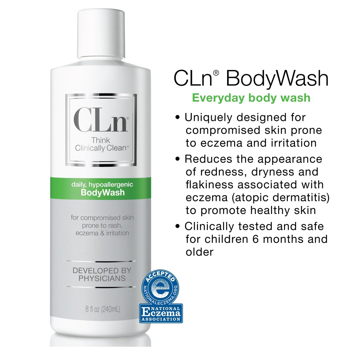 CLn BodyWash – Non-Drying, Fragrance-Free Cleanser for Compromised Skin (8 fl oz) | Eczema & HS Friendly